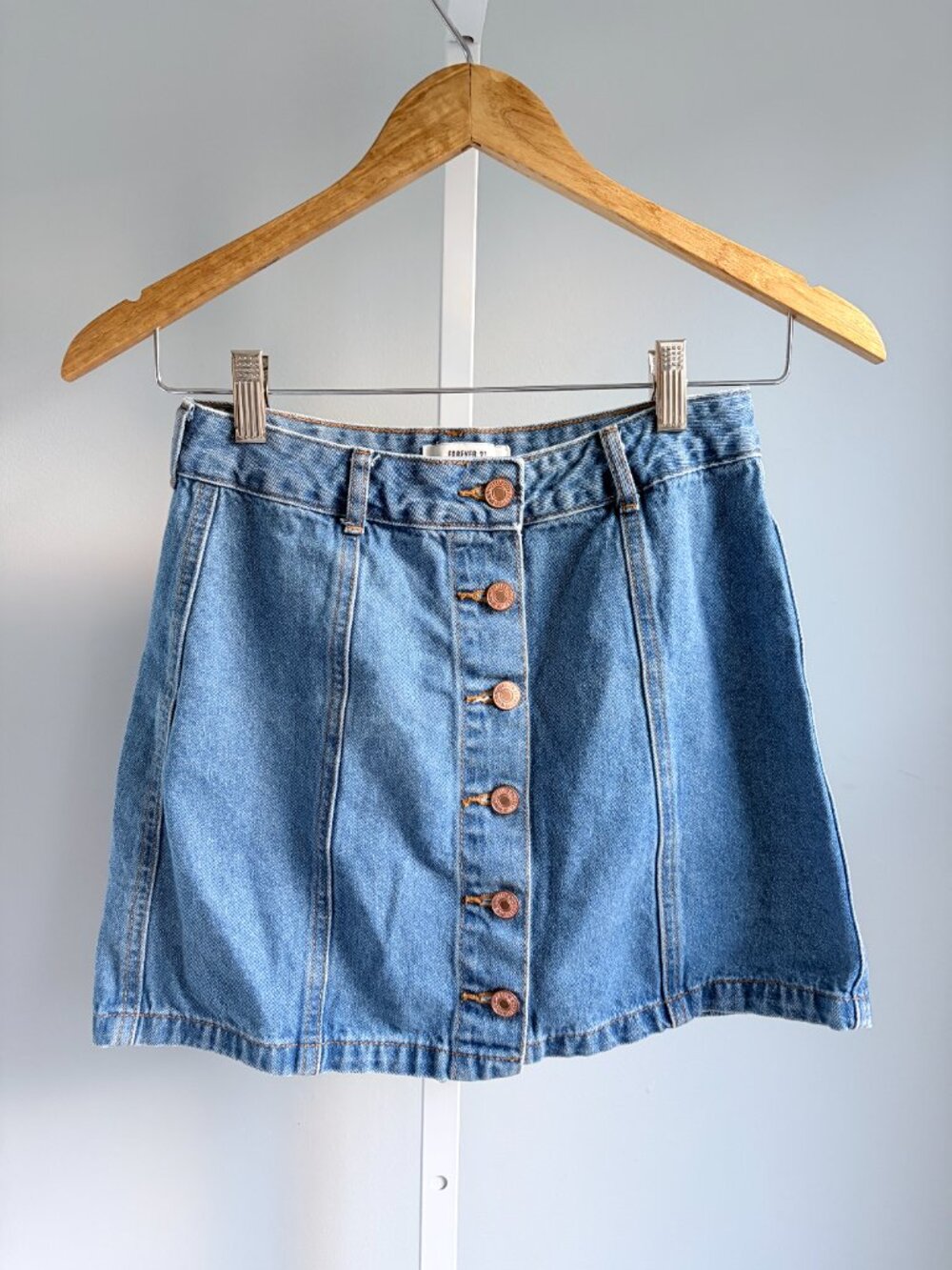 Denim Button Front A-Line Mini Skirt Size S Y2K Vintage Light Wash Jean Boho - Picture 2 of 7